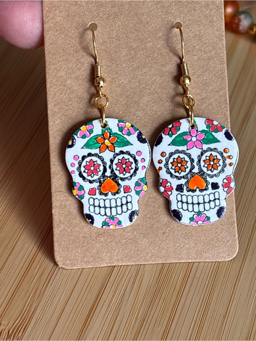 Sugar Skull Floral Drop Earrings - White Multicolor